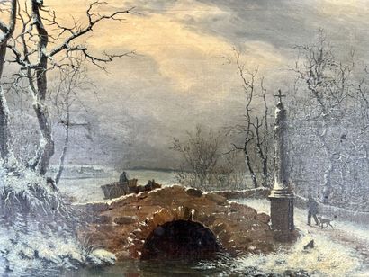 Attribué à Bouhot, vers 1830

Paysage hivernal...