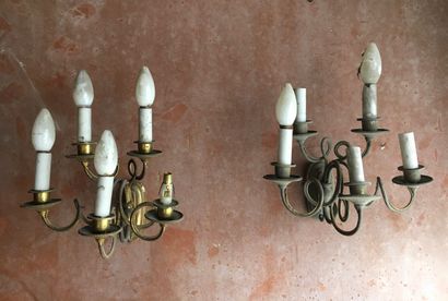 Pair of five lights sconces in gilt metal...