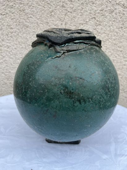 Blue earthenware ball vase, Japan. 

H 3...
