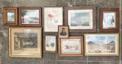 null MANNETTE of 11 framed pieces, etchings and colored lithographs (View of the...