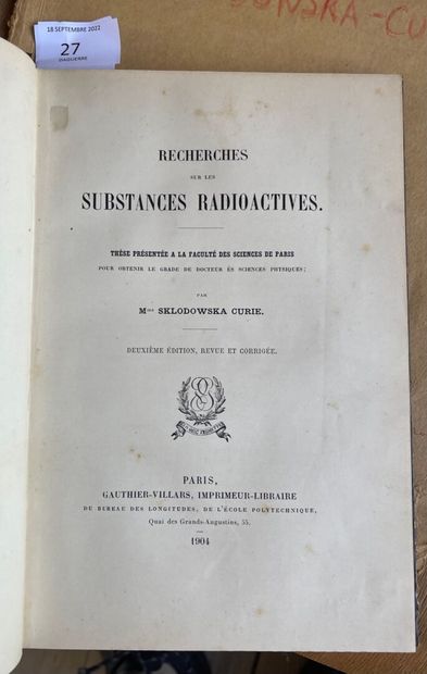 null Marie CURIE, Recherche sur les substances

radioactives, seconde édition revue...