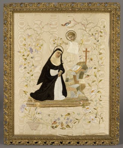 null Broderie sur soie à décor d'une sainte devant un calvaire, XIXe siècle

Accidents.

64...