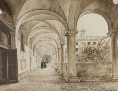 null Attribué à GRANET (1775-1849)

Vue du cloître des Minimes à Rome

Lavis et rehauts...