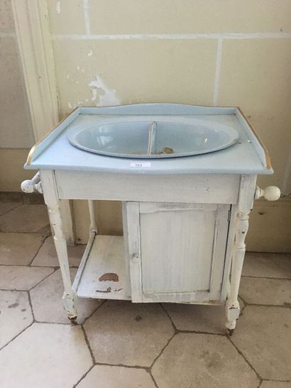 null Petite table de toilette miniature ornée d'une vasque en céramique, vers 1900

H....