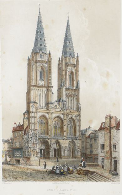 null Suite de gravures représentant des églises normandes dont Saint-Pierre à Coutances,...
