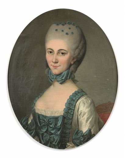  Ecole francaise du XVIIIe siècle 
Portrait présumé de madame de Thubeuf 
Toile ovale....
