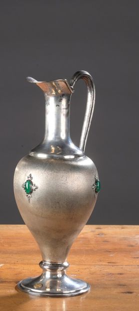 Silver ewer cup decorated with green stone...