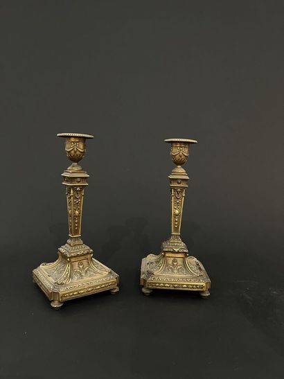 Pair of Louis XVI style chased and gilt bronze...
