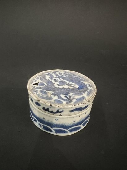 null China, 18th century

Small porcelain snuff box with blue and white dragon in...