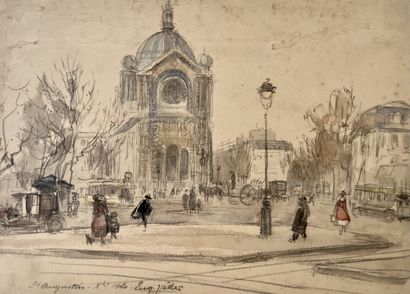 null Eugene Véder (1876-1936) 

"St-Augustin Xbre 1920". 

Charcoal, watercolor wash...