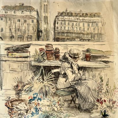 null Eugène Véder (1876-1936)

"The Flower Market". 

Charcoal, watercolor wash and...