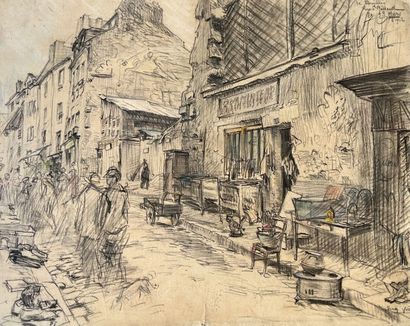 null Eugène Véder (1876-1936) 

"The mess on Rue St Médard March 3, 1912". 

Charcoal...