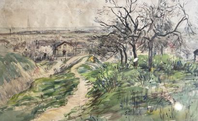 null Eugène Véder (1876-1936)

"Brétigny". 

Watercolor wash and India ink on paper...