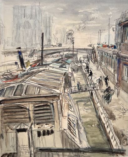 null Eugène Véder (1876-1936)

" Les bateaux lavoirs sur les quais ".

Lavis d'aquarelle...