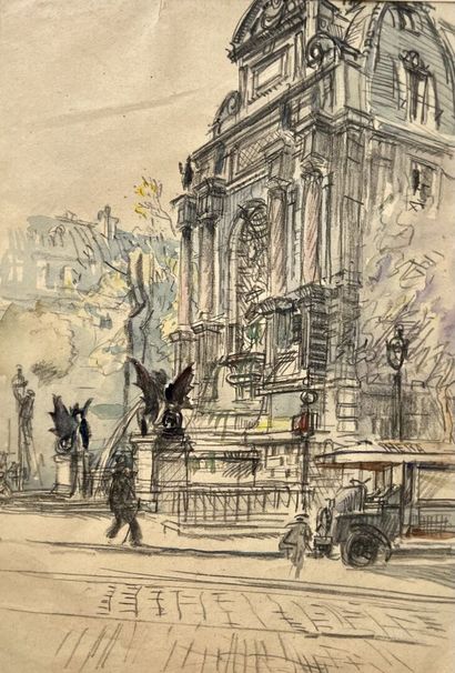 null Eugène Véder (1876-1936)

" La fontaine Saint-Michel - Paris ". 

Lavis d'aquarelle,...
