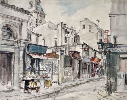 null Eugène Véder (1876-1936) 

"Paris - Rue Daubenton". 

Watercolor wash and India...