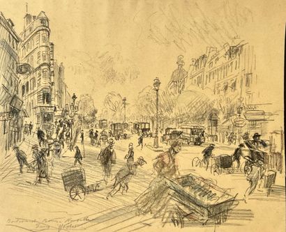 null Eugène Véder (1876-1936) 

"Boulevard Bonne Nouvelle". 

Charcoal and watercolor...