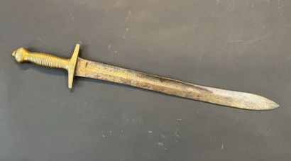 Swiss sword. Brass mounting. Blade with saw...
