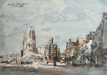 null Eugène Véder (1876-1936)

" Hôtel de Ville d'Arras - août 1919 ". 

Lavis d'aquarelle...