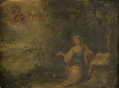  Attribué à Pieter Van AVONT (1600-1632) 
Madeleine pénitente dans un paysage 
Cuivre....