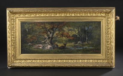 null Jean-Baptiste CLESINGER (1814-1883)

Deer lying under a tree, near a pond.

Oil...