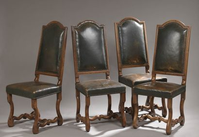 Six walnut chairs partly from the Louis XIV...
