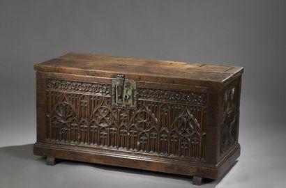 Gothic style chest, circa 1850 
In natural...
