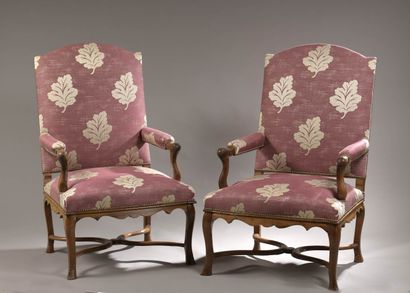 Pair of Louis XIV period natural wood armchairs...