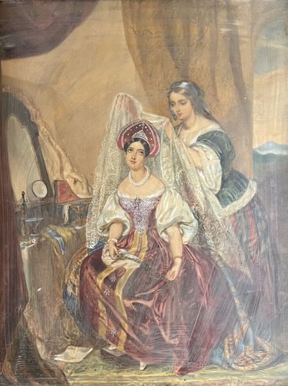 null French school around 1840

Italian princess at her toilet.

Watercolor. Inscriptions...