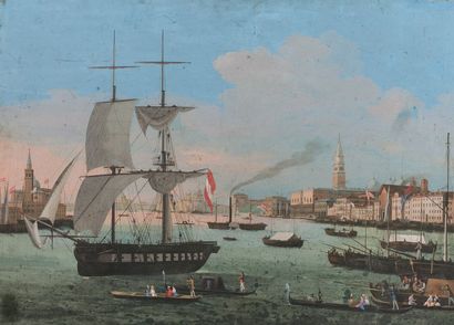 null Attribué à Giuseppe Bernardino BISON (1762-1844)
Vue de Venise
Gouache sur carton.
Taches....