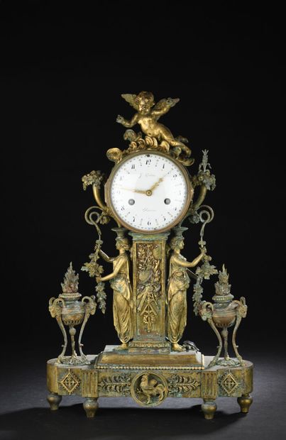 null Chased and gilt bronze clock of the Louis XVI period
Decorated with caryatids...
