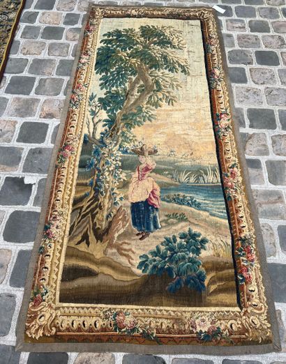 null Tapestry panel, 18th century, wool and polychrome silk representing, in a lake...