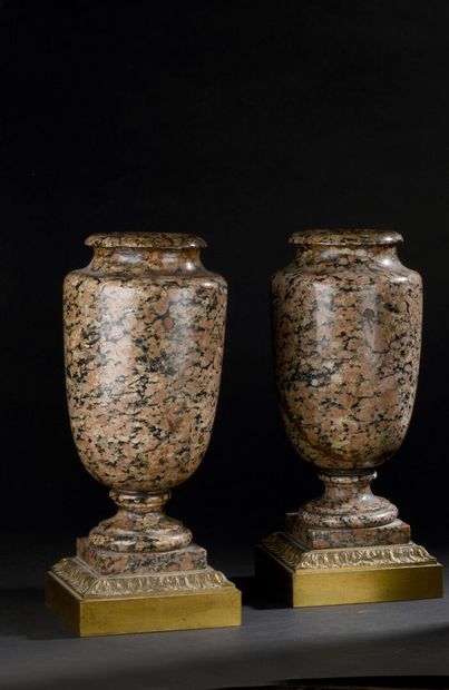 Pair of Aswan granite vases, first half of...