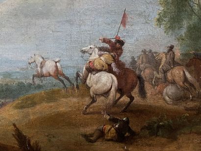null FLEMISH SCHOOL circa 1700, follower of VAN der MEULEN
Battle scene
Canvas.
28,3...