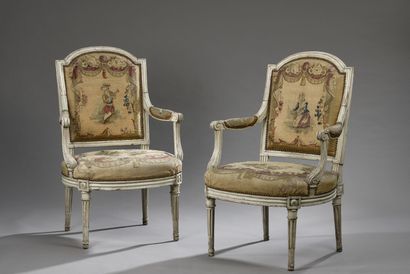Pair of molded and carved wood armchairs...