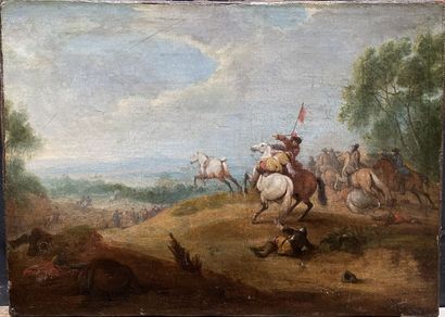 null FLEMISH SCHOOL circa 1700, follower of VAN der MEULEN
Battle scene
Canvas.
28,3...