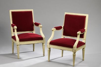null Pair of molded wood armchairs stamped P. BERNARD of Louis XVI period
With square...