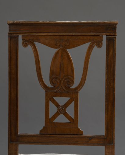 null Suite of four mahogany and mahogany veneer chairs stamped Jacob D rue Meslée...