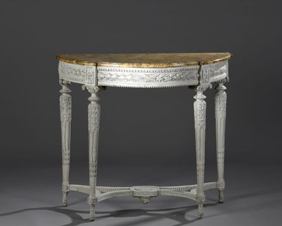 Half-moon console in molded and carved wood...
