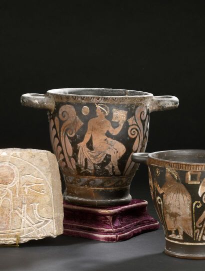 null Red-figured skyphos decorated on one side with a woman in the attitude of walking...