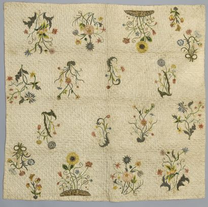 null Embroidered panel, early eighteenth century, cream silk satin embroidered polychrome...
