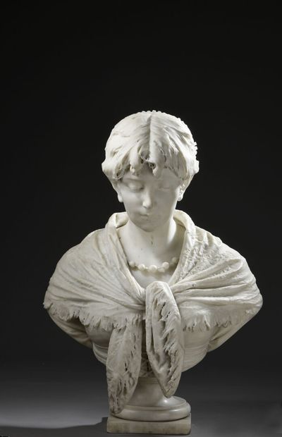 null Antonio ARGENTI (1845-1916)
Buste de femme au châle
Marbre blanc.
Signé et situé...