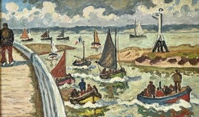 null Henri de SAINT-DELIS (1878-1949)
Retour de barques
Huile sur panneau.
Signé...