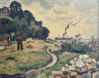 null Henri de SAINT-DELIS (1878-1949)
Chemin côtier avec paquebot au loin
Huile sur...