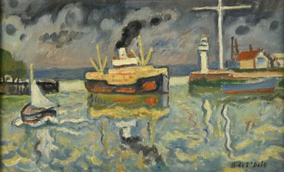 null Henri de SAINT-DELIS (1878-1949)
Paquebot rentrant au port
Huile sur carton.
Signé...