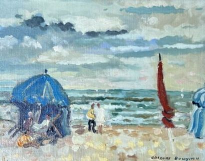 null Jacques BOUYSSOU (1926-1997)
Plage à Deauville
Huile sur toile.
Signée en bas...