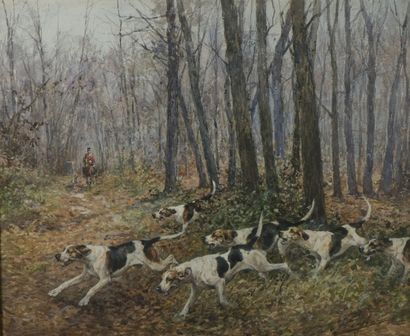 null Olivier Charles de PENNE (1831-1897)
Scène de chasse à cour
Gouache.
Signée...