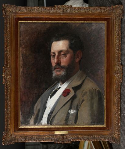 null Jean-Paul LAURENS (1838-1921)
Portrait d'homme à l'oeillet rouge à la boutonnière
Huile...