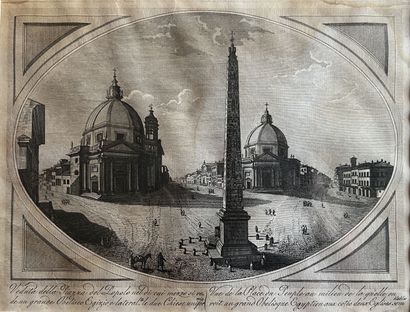 null Ecole italienne de la fin du XVIIIe
Vue de la place Piazza del Popollo et vue...