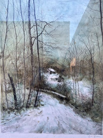 null Bernard Gantner (1928-2018)
Paysage hivernal 
Lithographie. 
74 x 55 cm